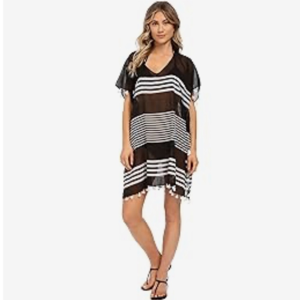 Seafolly Black and White Striped Beach Coverup- One Size Fits All